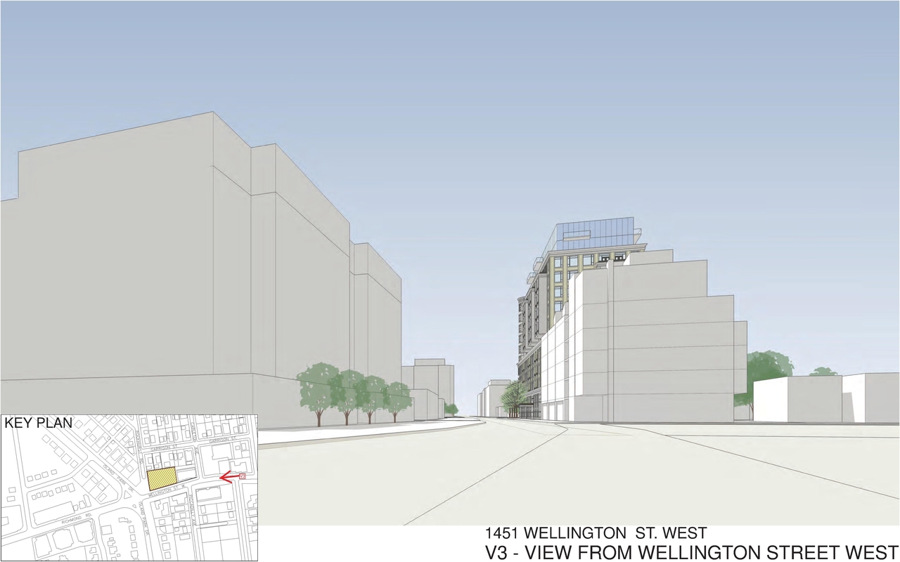 Rendering of building from page 3 of the file 'D01-01-13-0019 Perspective Views - April 2014'