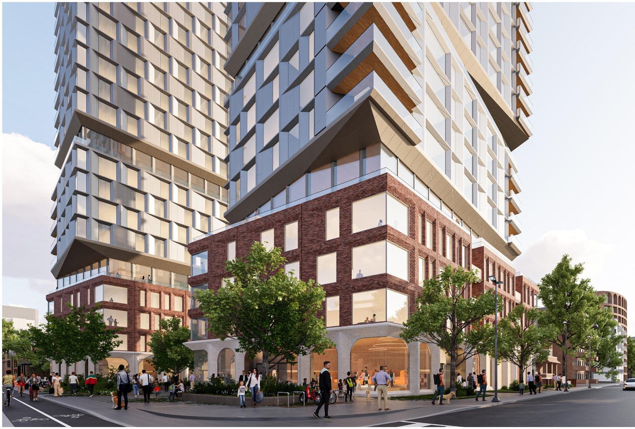 Rendering of building from page 6 of the file '2025-09-03 - SDRP Design Brief - Package 3 - D01-01-20-0019'