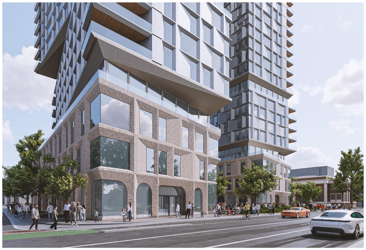 Rendering of building from page 8 of the file '2025-09-03 - SDRP Design Brief - Package 3 - D01-01-20-0019'