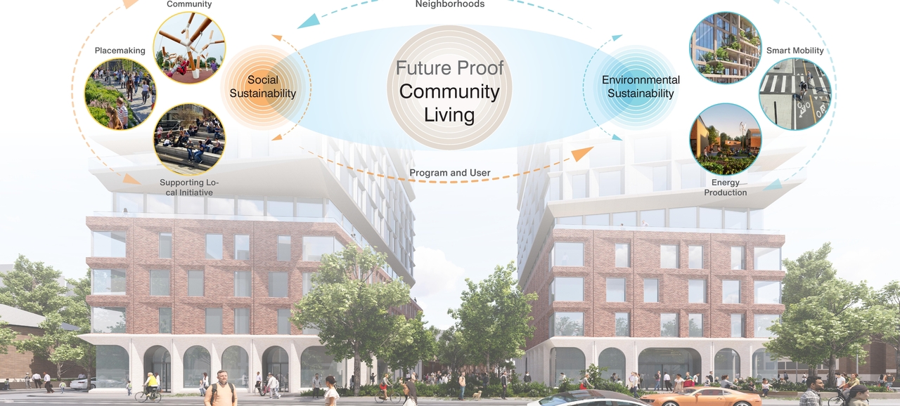 Rendering of building from page 13 of the file '2025-09-03 - SDRP Design Brief - Package 3 - D01-01-20-0019'