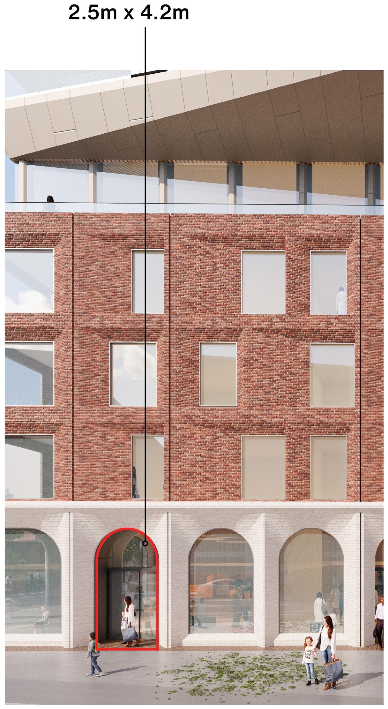 Rendering of building from page 26 of the file '2025-09-03 - SDRP Design Brief - Package 3 - D01-01-20-0019'