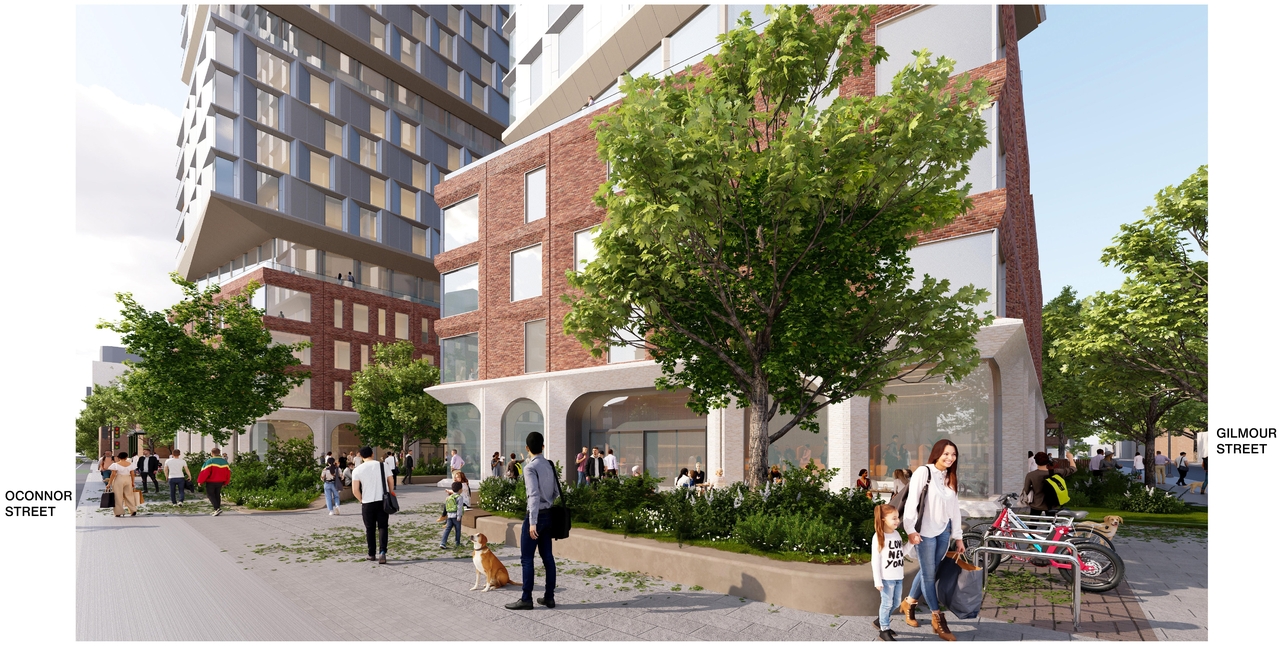 Rendering of building from page 36 of the file '2025-09-03 - SDRP Design Brief - Package 3 - D01-01-20-0019'