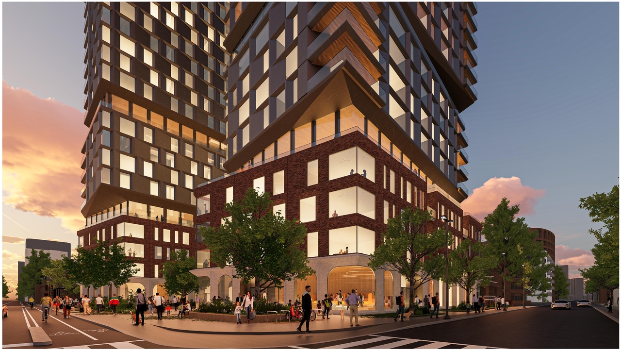 Rendering of building from page 41 of the file '2025-09-03 - SDRP Design Brief - Package 3 - D01-01-20-0019'