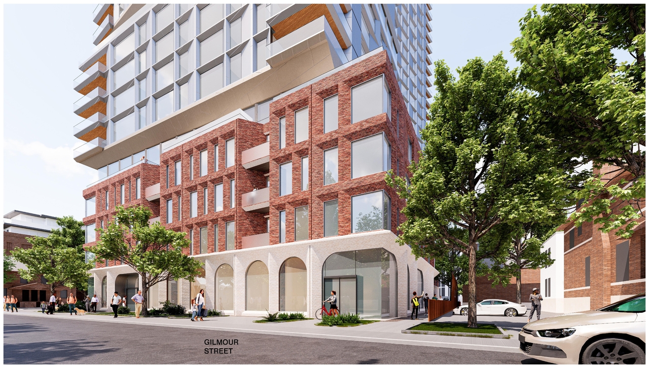 Rendering of building from page 43 of the file '2025-09-03 - SDRP Design Brief - Package 3 - D01-01-20-0019'