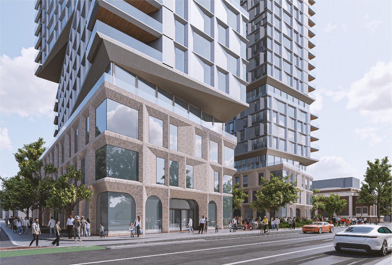 Rendering of building from page 8 of the file '2025-09-03 - SDRP Design Brief - Package 3 - D01-01-20-0019'