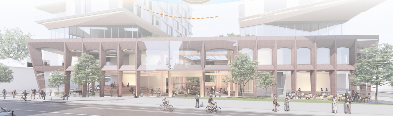 Rendering of building from page 7 of the file '2024-05-07 - Special Design Review Panel Presentation - D01-01-20-0019'