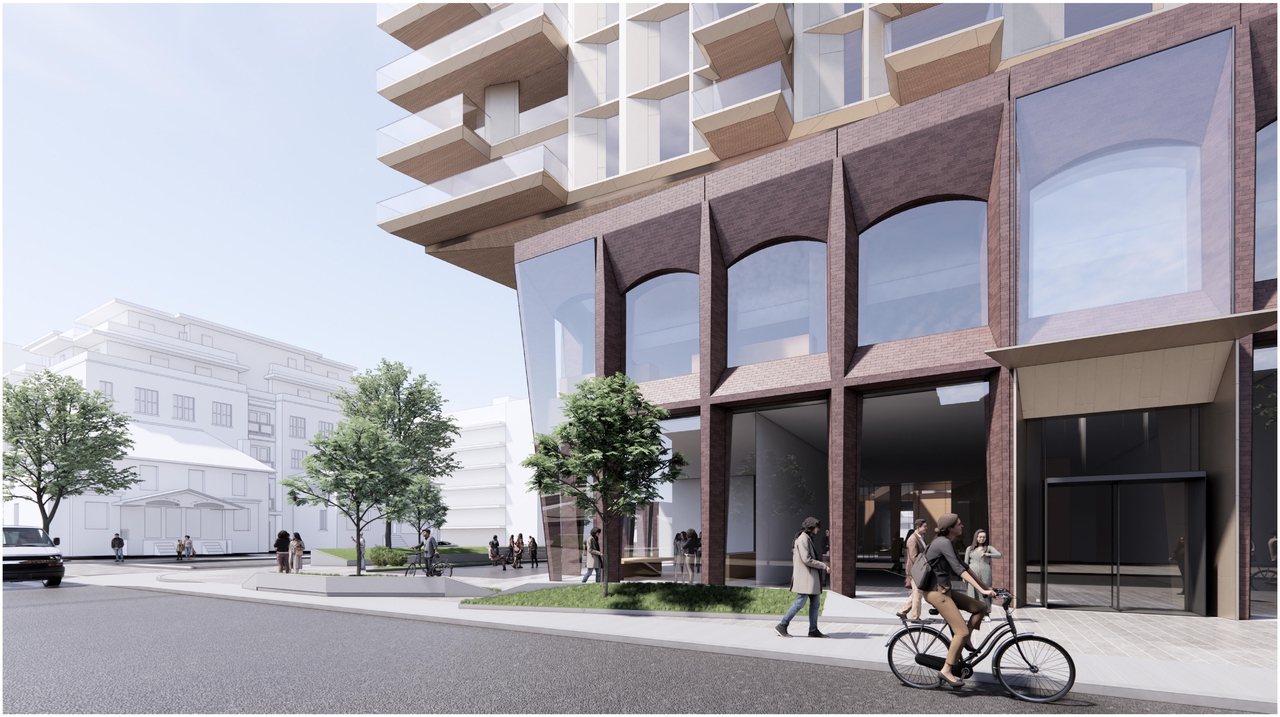 Rendering of building from page 24 of the file '2024-05-07 - Special Design Review Panel Presentation - D01-01-20-0019'