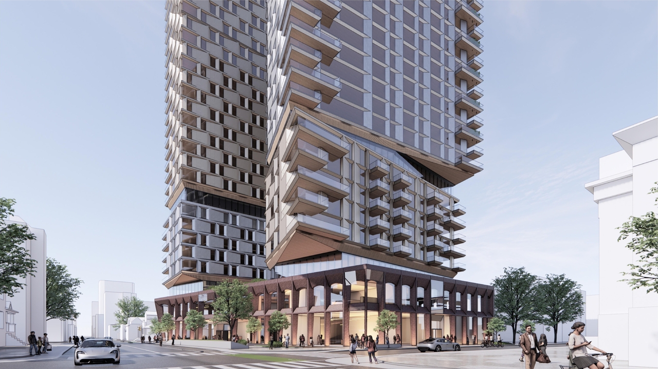 Rendering of building from page 42 of the file '2024-05-07 - Special Design Review Panel Presentation - D01-01-20-0019'