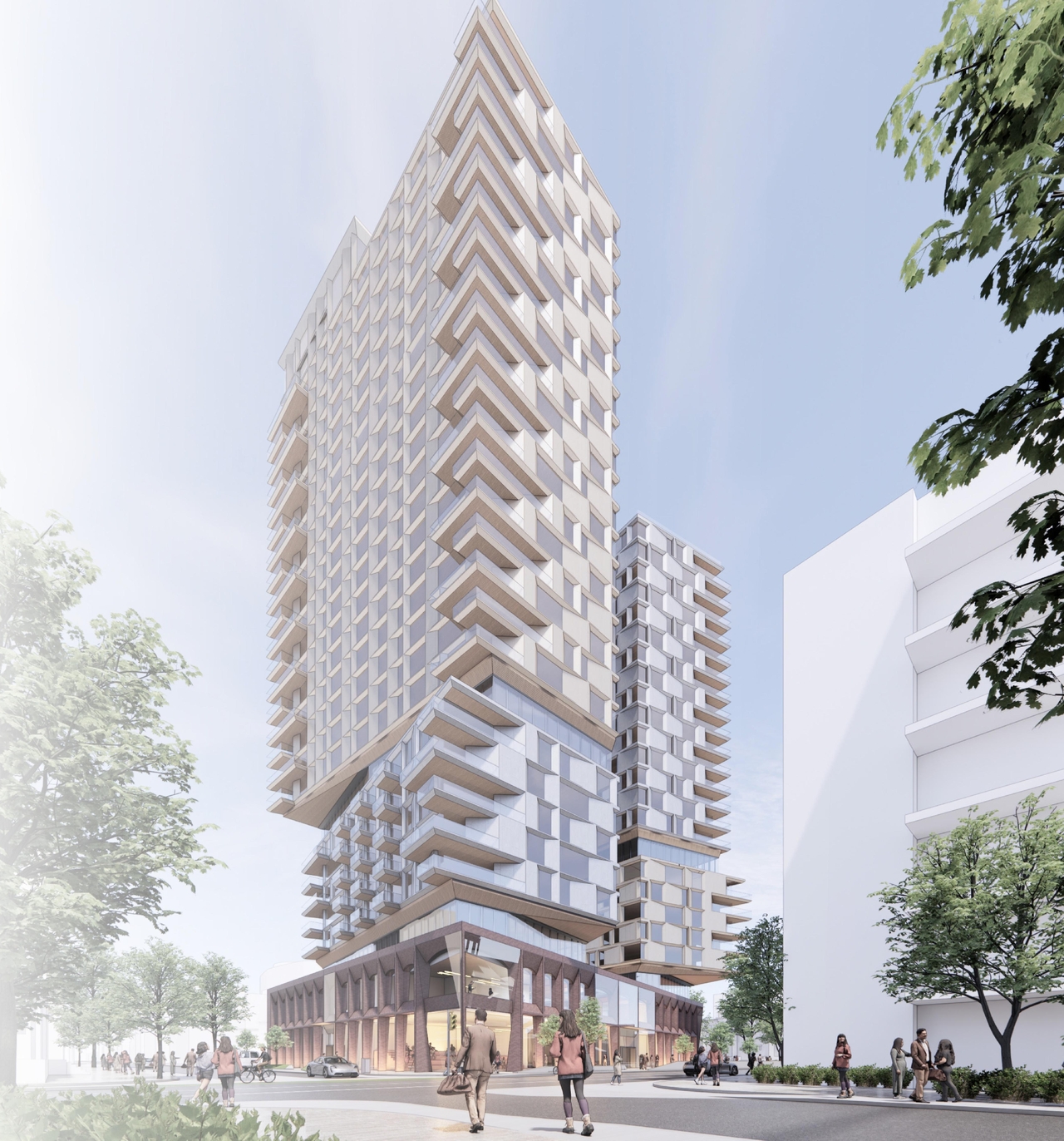 Rendering of building from page 51 of the file '2024-05-07 - Special Design Review Panel Presentation - D01-01-20-0019'