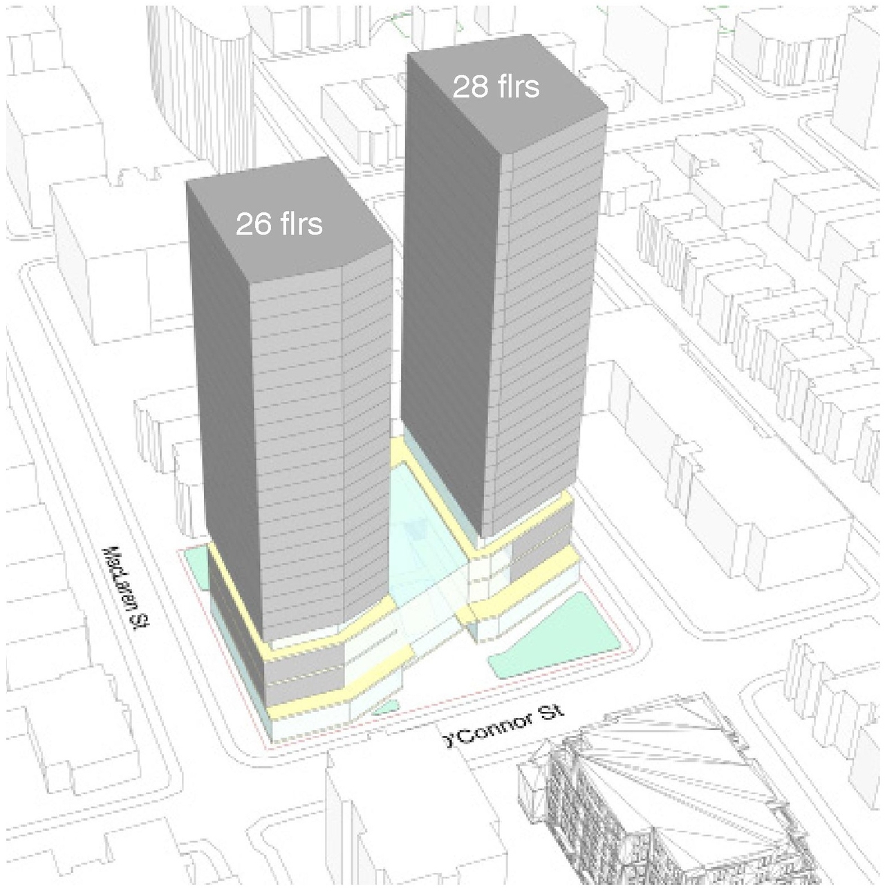 Rendering of building from page 31 of the file '2025-02-24 - Design Brief - D01-01-20-0019 & D02-02-20-0101'