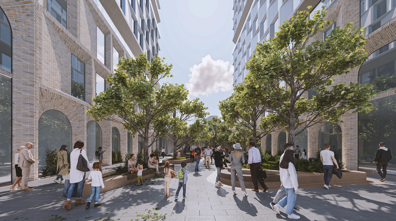 Rendering of building from page 33 of the file '2025-02-24 - Design Brief - D01-01-20-0019 & D02-02-20-0101'