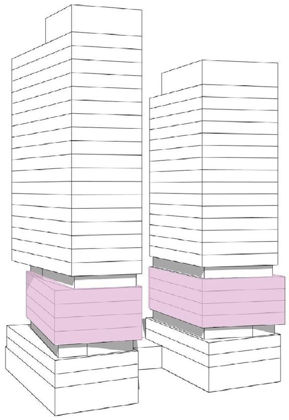 Rendering of building from page 52 of the file '2025-02-24 - Design Brief - D01-01-20-0019 & D02-02-20-0101'