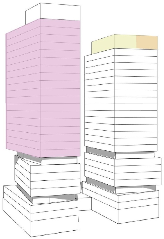 Rendering of building from page 55 of the file '2025-02-24 - Design Brief - D01-01-20-0019 & D02-02-20-0101'