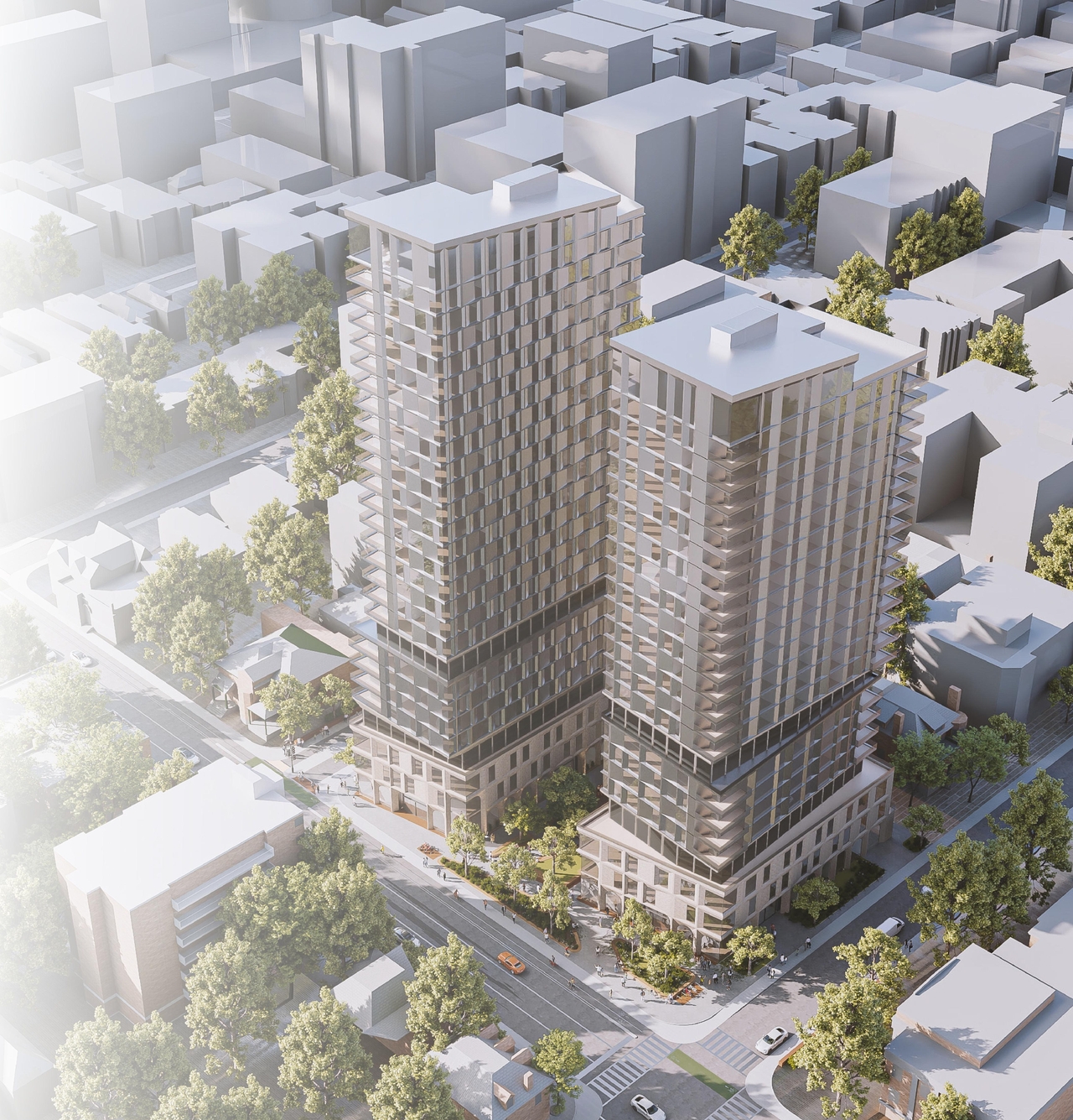 Rendering of building from page 66 of the file '2025-02-24 - Design Brief - D01-01-20-0019 & D02-02-20-0101'
