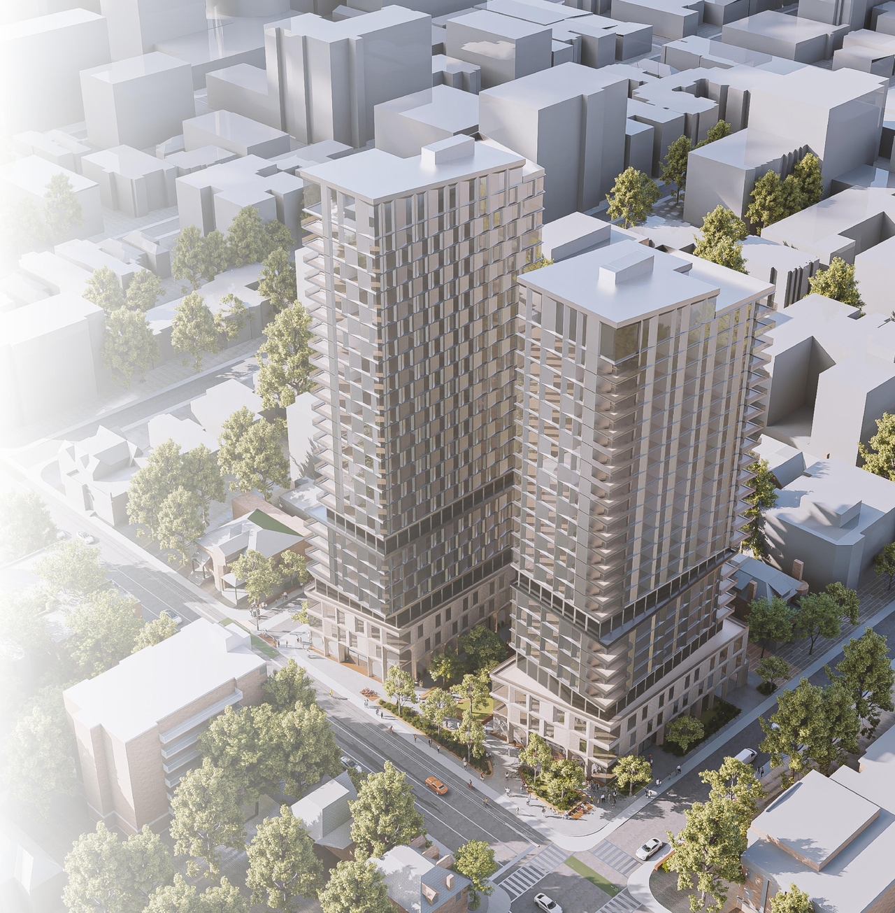 Rendering of building from page 66 of the file '2025-02-24 - Design Brief - D01-01-20-0019 & D02-02-20-0101'