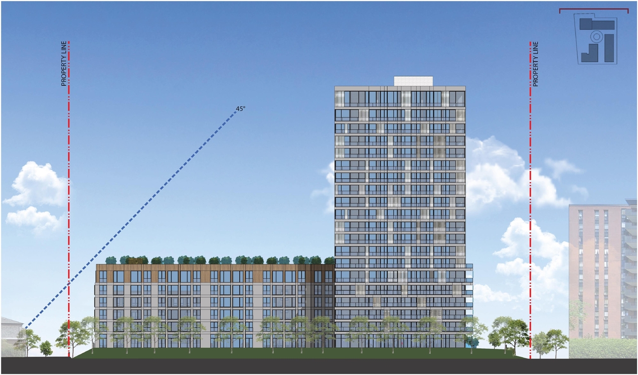 Rendering of building from page 50 of the file '2022-08-05 - Design Brief - D01-01-21-0008'