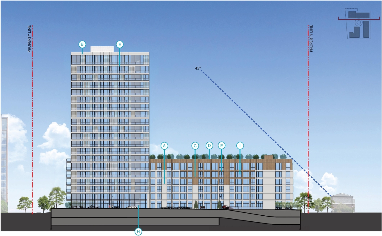 Rendering of building from page 53 of the file '2022-08-05 - Design Brief - D01-01-21-0008'