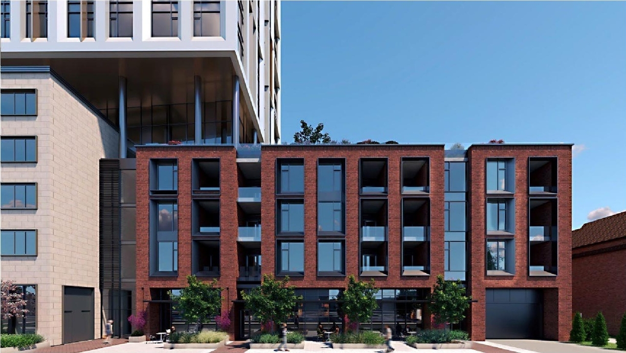 Rendering of building from page 5 of the file '2023-08-01 - Design Brief Revision No 2 - D01-01-21-0015'