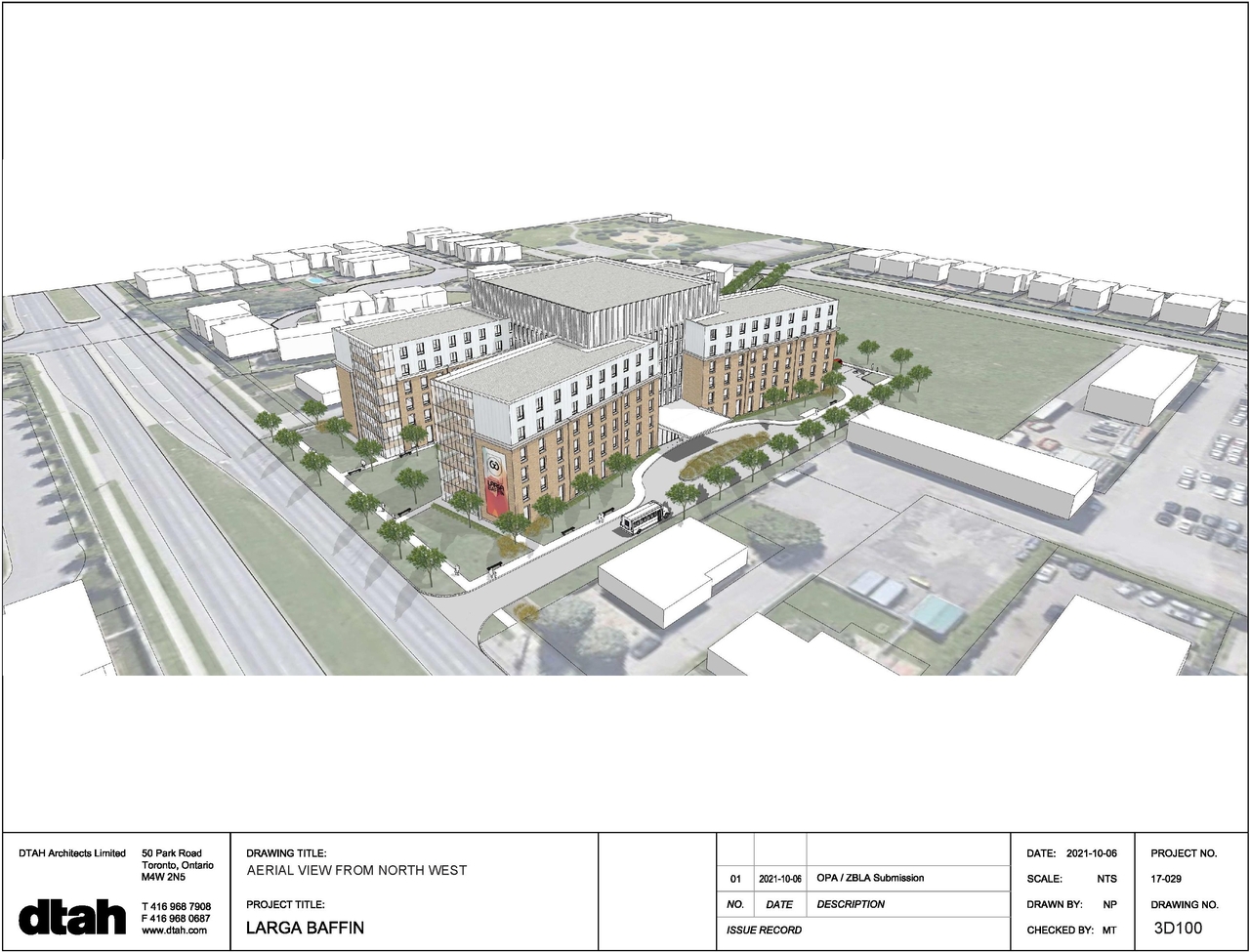 Rendering of building from page 1 of the file '2021-10-14 - Aerial View North West - D01-01-21-0022'