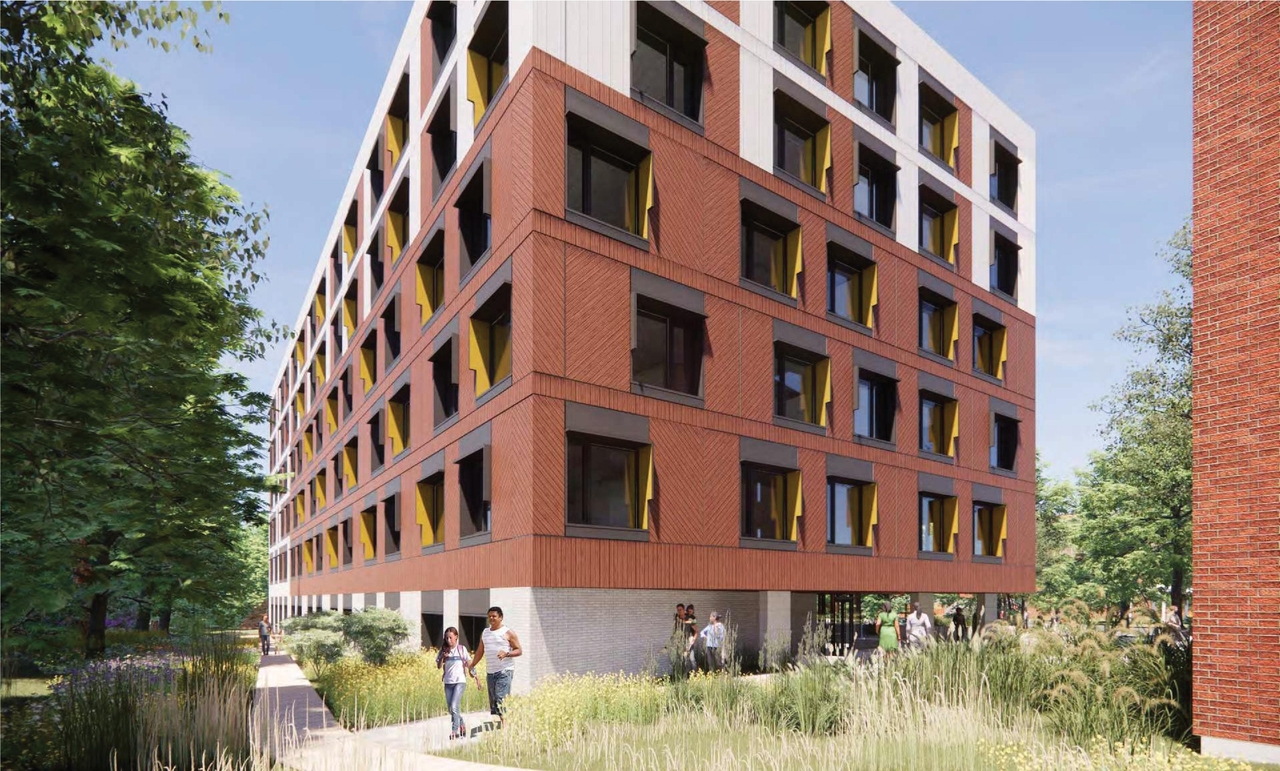 Rendering of building from page 10 of the file '2024-06-21 - Design Brief - D01-01-23-0014'