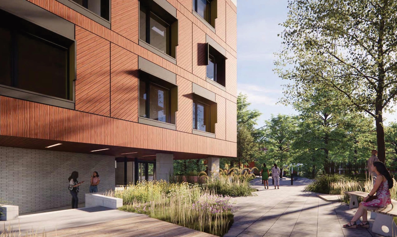 Rendering of building from page 11 of the file '2024-06-21 - Design Brief - D01-01-23-0014'