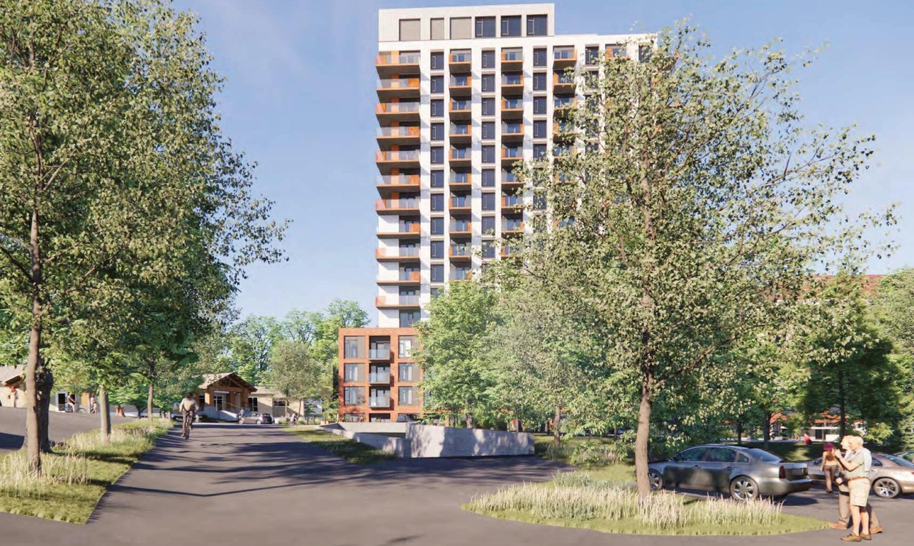 Rendering of building from page 5 of the file '2024-06-21 - Design Brief - D01-01-23-0014'