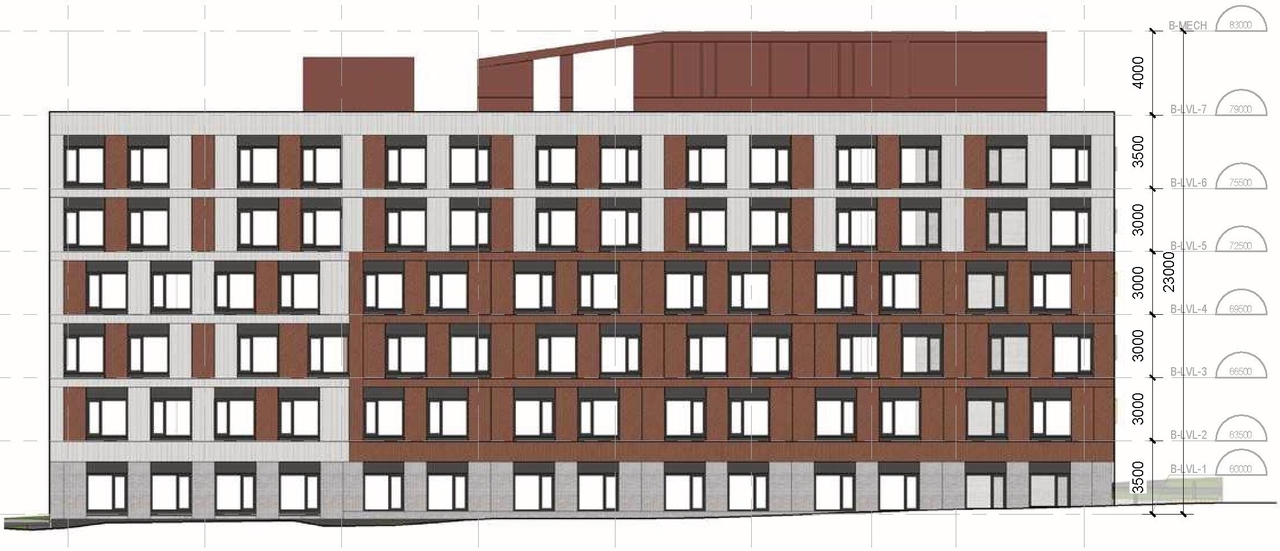 Rendering of building from page 53 of the file '2023-11-24 - Design Brief - D01-01-23-0014'