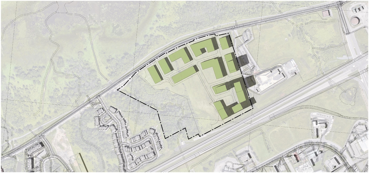 Construction site plan for project from page 32 of the file '2023-12-28 - Petrie Landing III Design Brief - D01-01-23-0018'
