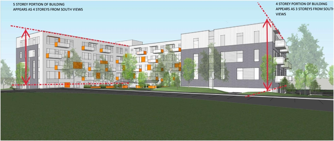 Rendering of building from page 37 of the file '2024-05-03 - Urban Design Brief - D01-01-24-0006'
