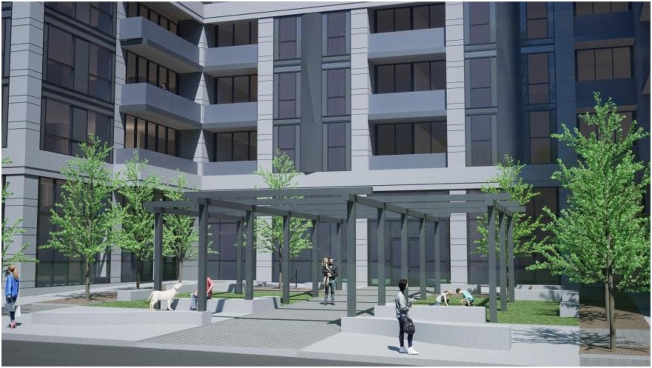 Rendering of building from page 29 of the file '2024-06-19 - Design Brief - D01-01-24-0014'