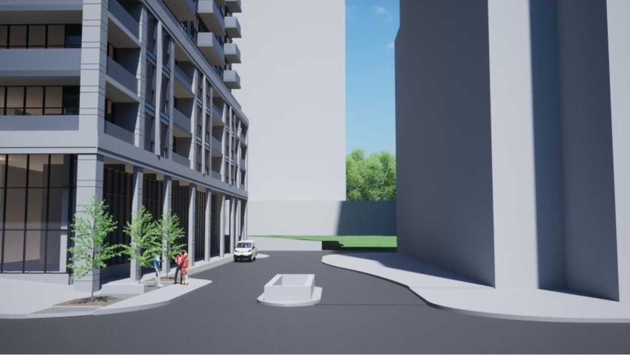 Rendering of building from page 29 of the file '2024-06-19 - Design Brief - D01-01-24-0014'