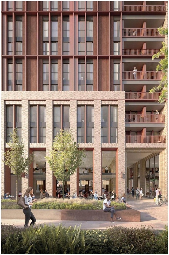 Rendering of building from page 38 of the file '2025-12-19 - Architectural & Urban Design Brief - D01-01-25-0026 & D02-02-25-0099'