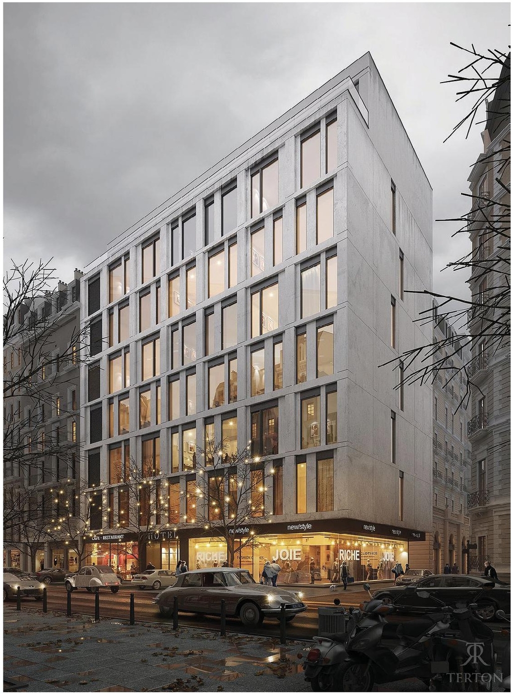 Rendering of building from page 39 of the file '2025-12-19 - Architectural & Urban Design Brief - D01-01-25-0026 & D02-02-25-0099'