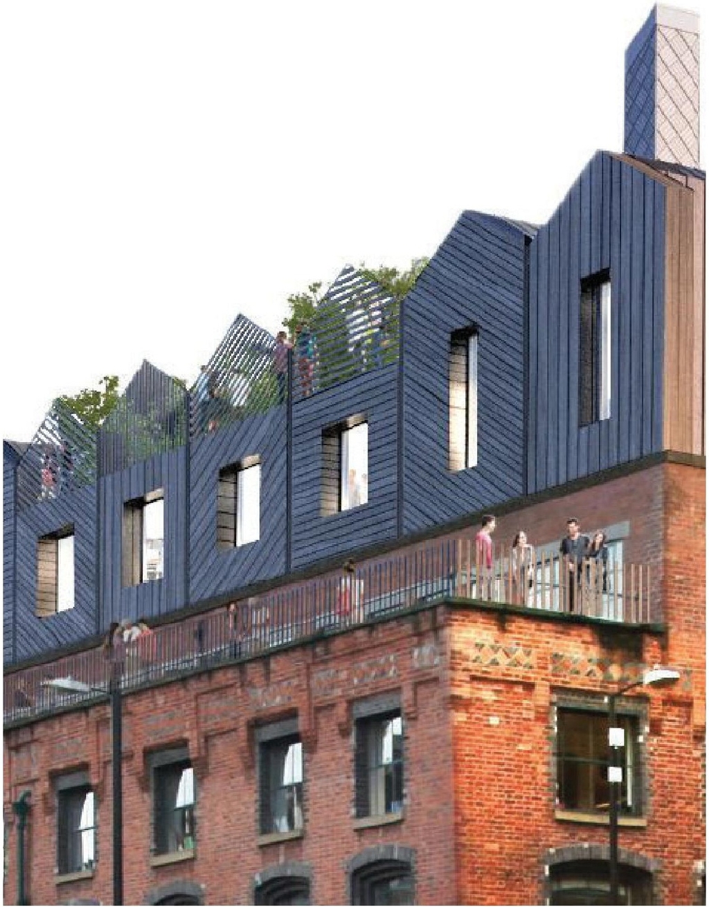 Rendering of building from page 40 of the file '2025-12-19 - Architectural & Urban Design Brief - D01-01-25-0026 & D02-02-25-0099'