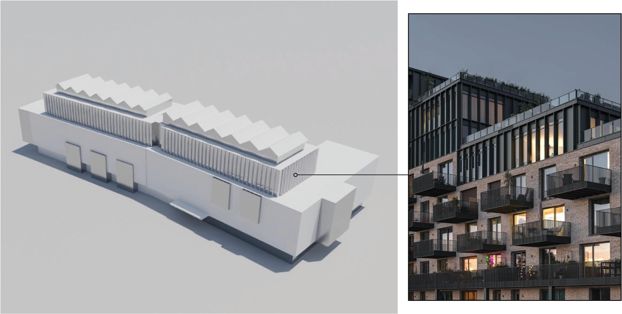 Rendering of building from page 73 of the file '2025-12-19 - Architectural & Urban Design Brief - D01-01-25-0026 & D02-02-25-0099'
