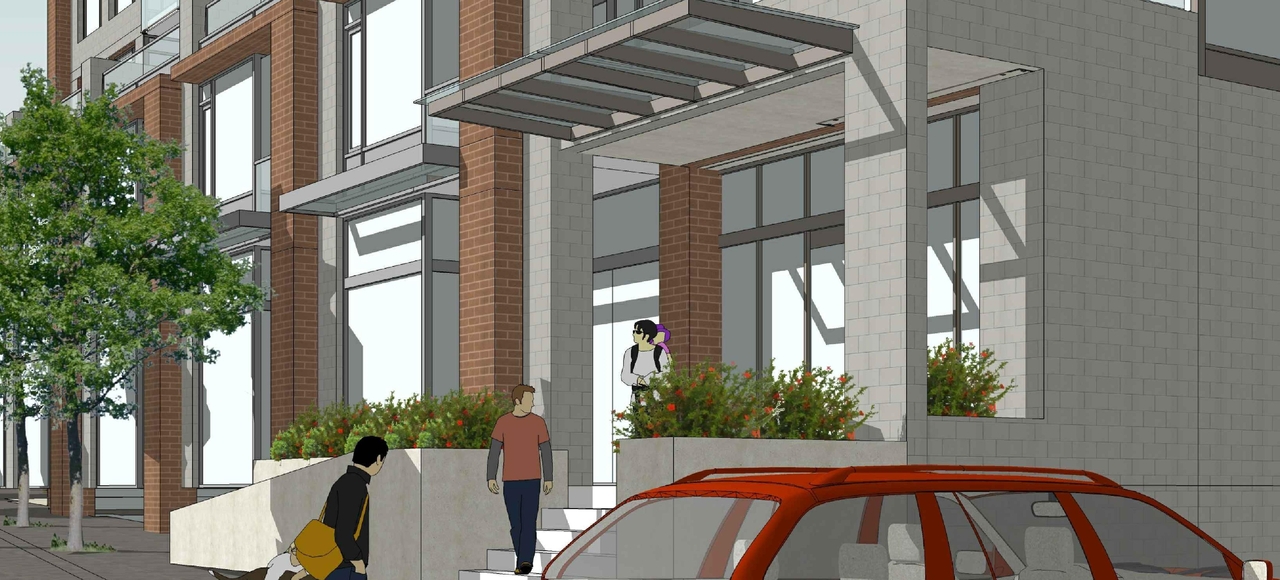 Rendering of building from page 1 of the file 'Revised Streetscape View 3 D02-02-11-0102'