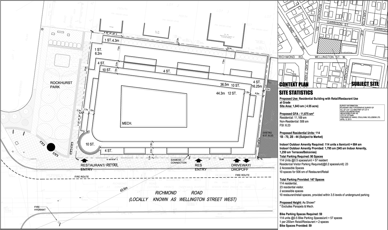Construction site plan for project from page 1 of the file 'D02-02-13-0116 Site Plan, Floor Plans, Elevations - Revised April 2014'