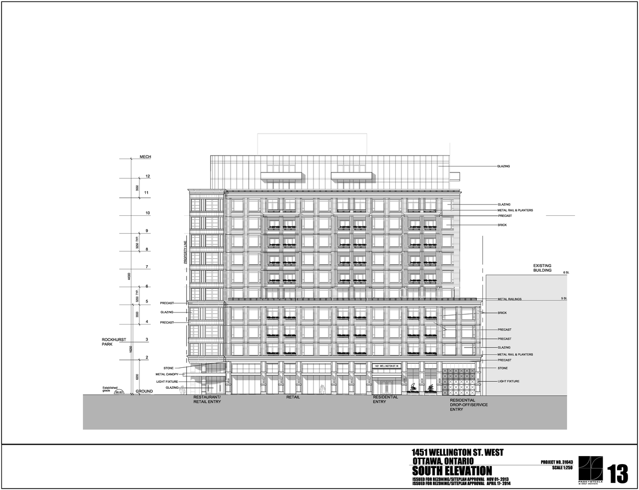 Rendering of building from page 13 of the file 'D02-02-13-0116 Site Plan, Floor Plans, Elevations - Revised April 2014'