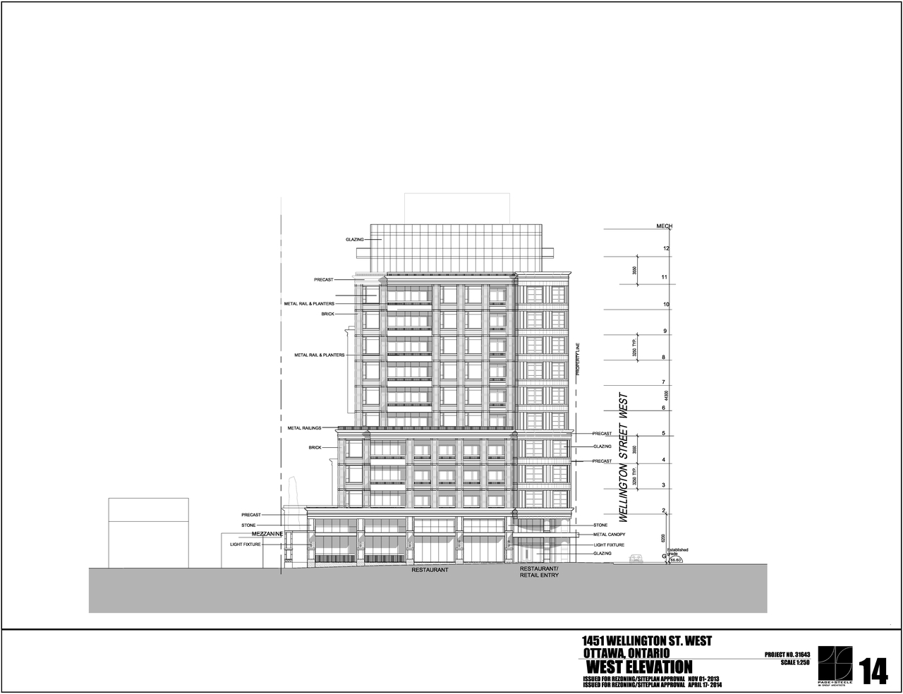 Rendering of building from page 14 of the file 'D02-02-13-0116 Site Plan, Floor Plans, Elevations - Revised April 2014'