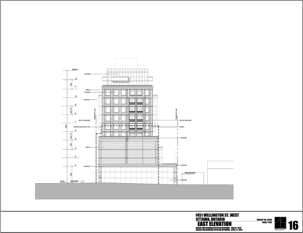 Rendering of building from page 16 of the file 'D02-02-13-0116 Site Plan, Floor Plans, Elevations - Revised April 2014'