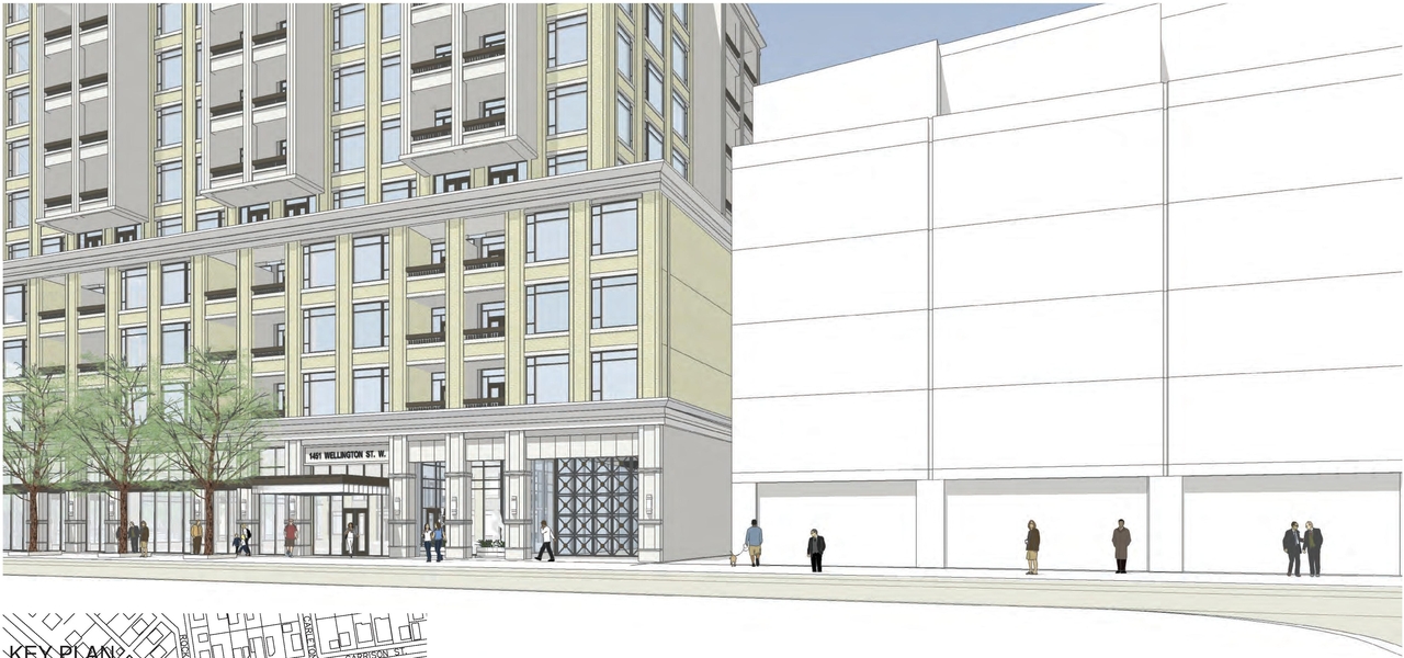 Rendering of building from page 7 of the file 'D02-02-13-0116 Perspective Views - April 2014'