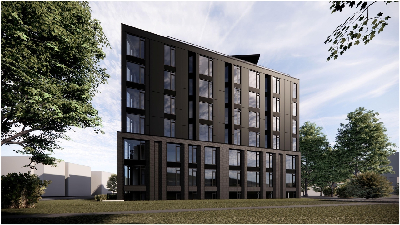 Rendering of building from page 13 of the file '2025-08-07 - Urban Design Brief - D02-02-17-0131'