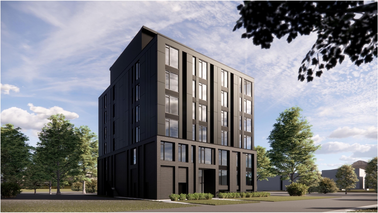 Rendering of building from page 15 of the file '2025-08-07 - Urban Design Brief - D02-02-17-0131'