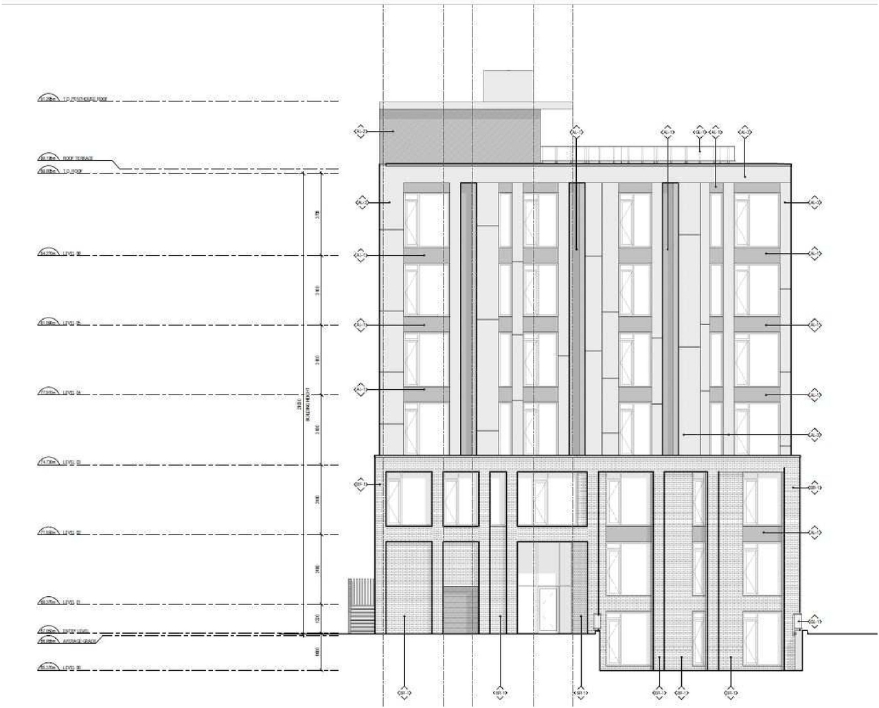 Rendering of building from page 16 of the file '2025-08-07 - Urban Design Brief - D02-02-17-0131'