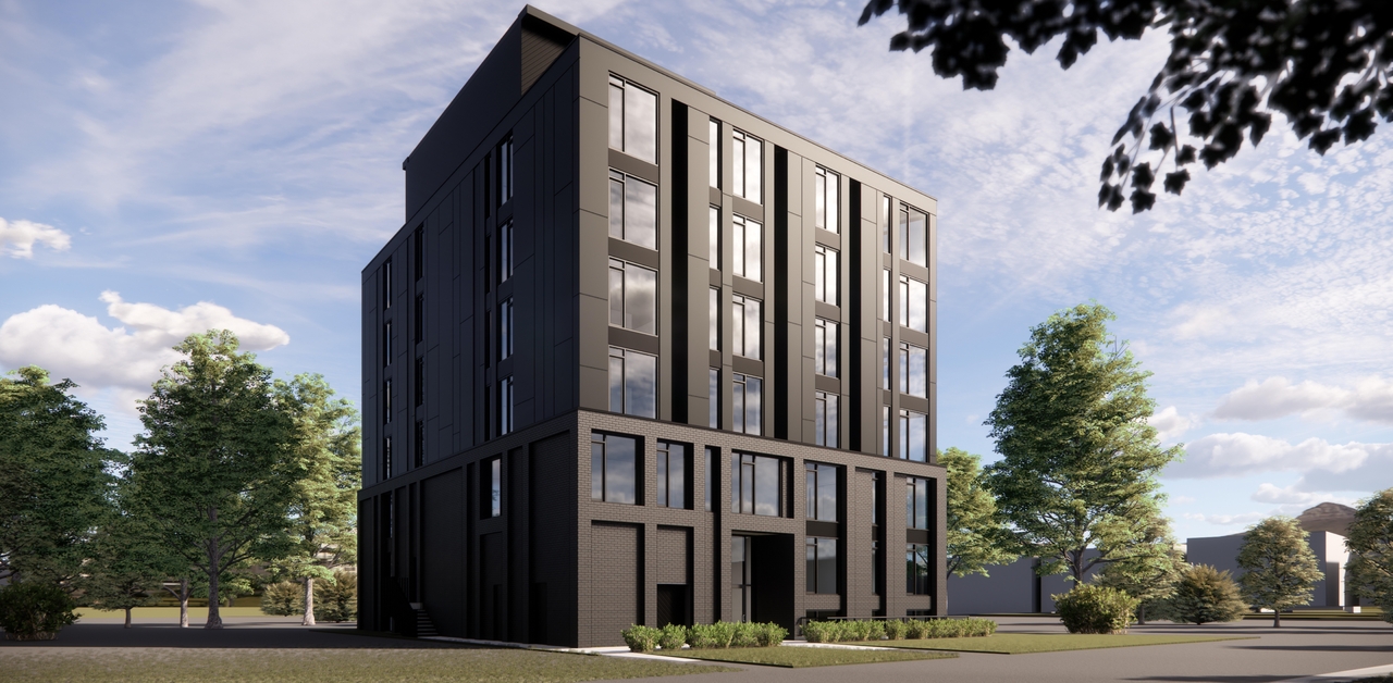 Rendering of building from page 1 of the file '2025-06-10 - View from SE - D02-02-17-0131'