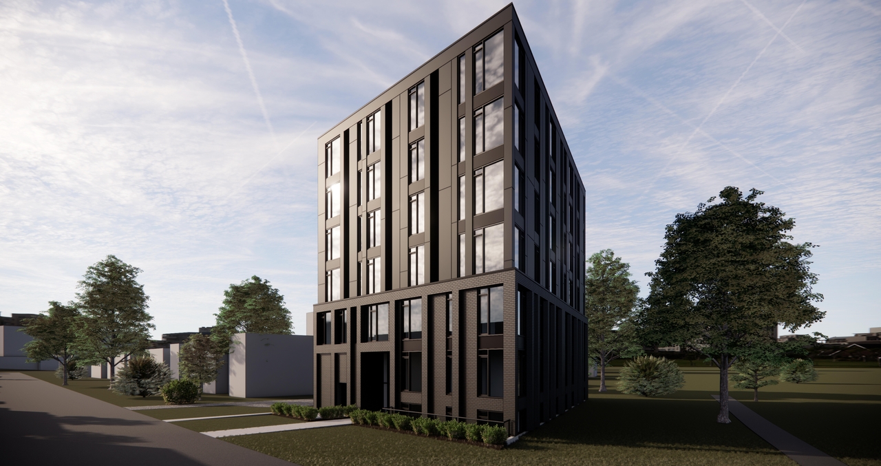 Rendering of building from page 1 of the file '2025-06-10 - View from NE - D02-02-17-0131'