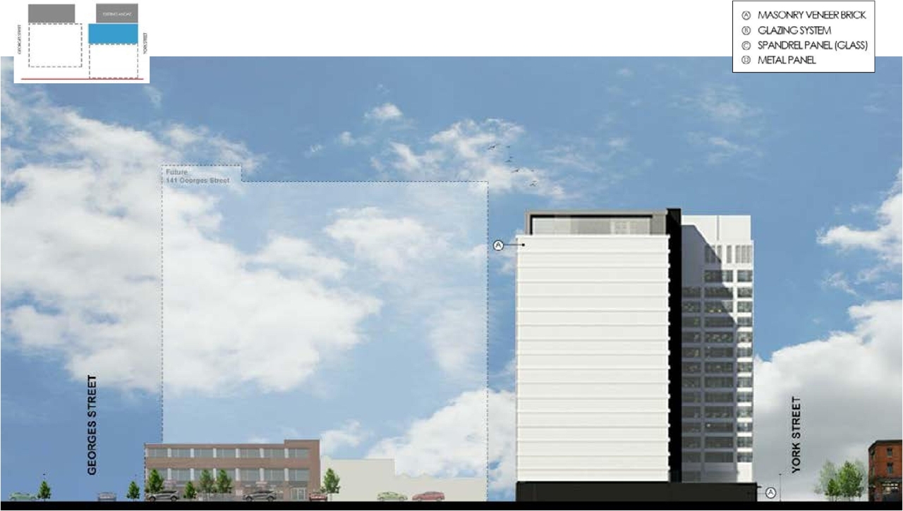 Rendering of building from page 27 of the file '2018_06_07_Urban Design Review Panel Submission'