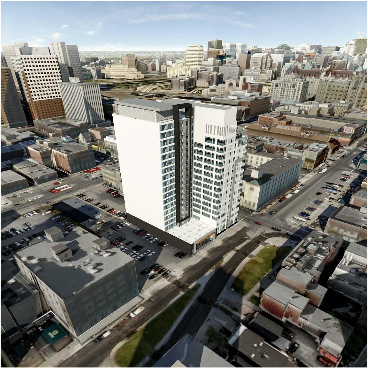 Rendering of building from page 17 of the file '2018_04_23 - Design Brief - D02-02-18-0038'