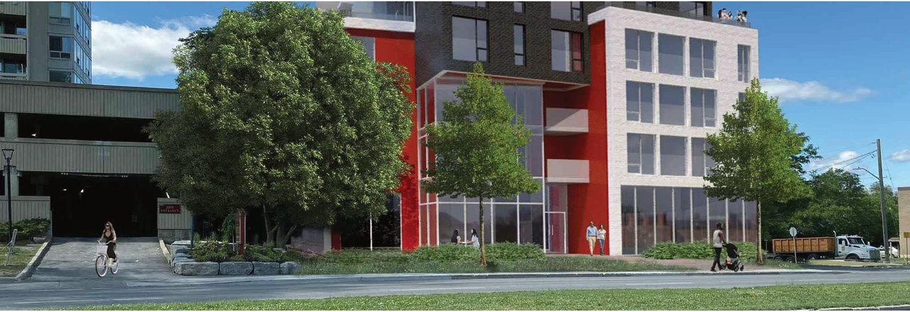 Rendering of building from page 1 of the file '07-03-20- Applicant UDRP Presentation- D02-02-20-0030'