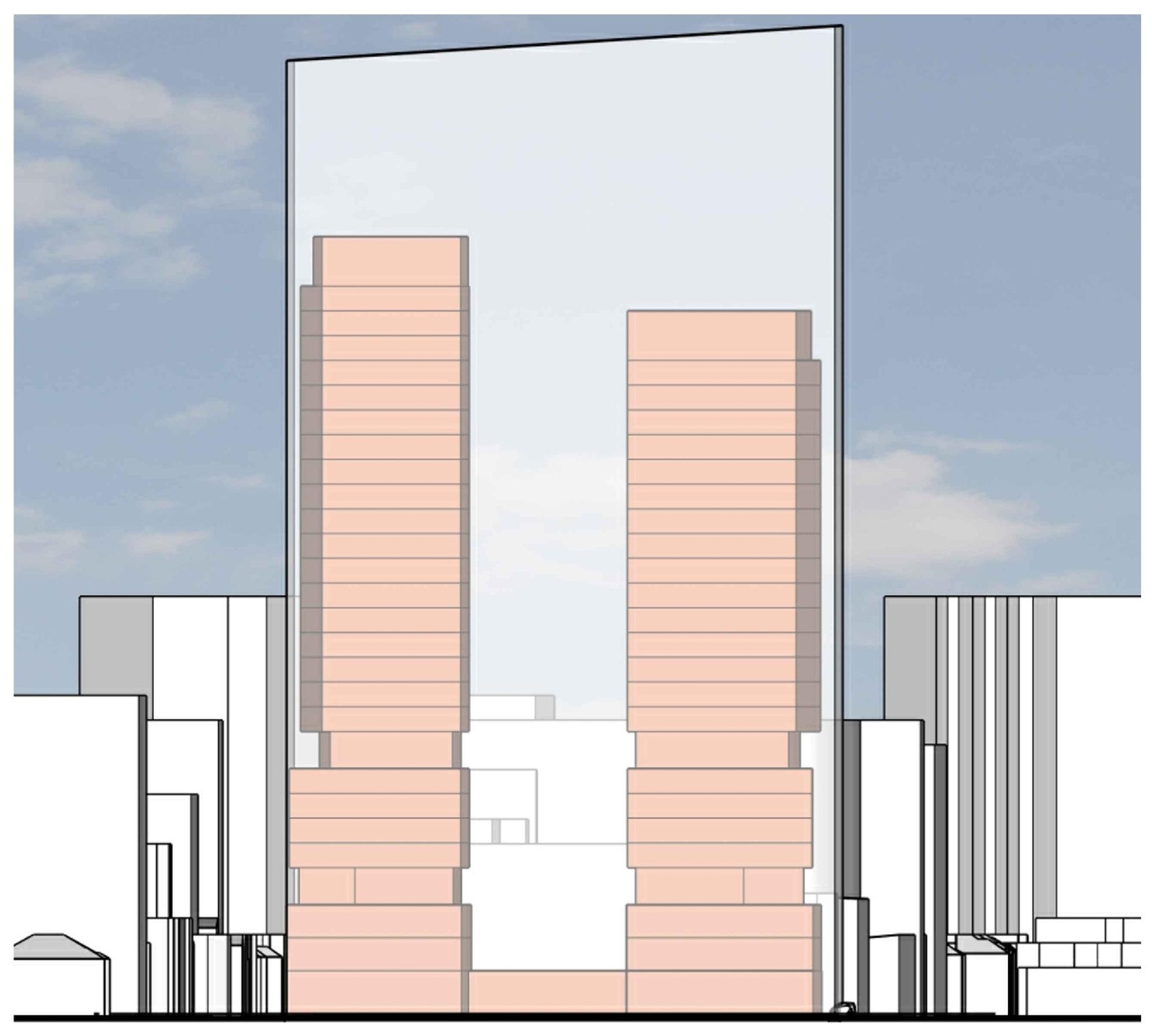 Rendering of building from page 1 of the file '2025-02-24 - NCC View Plane Diagram - D01-01-20-0019 & D02-02-20-0101'